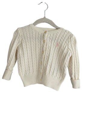 Ralph Lauren Baby Girl Ivory Cable Knit Cardigan - Pink Pony Sz 12M